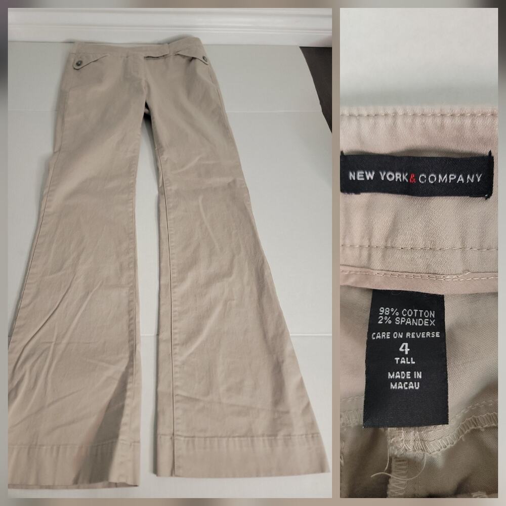 New York Company Trouser Pants Mid Rise Flare 4T x34 Khaki Office Siren 90's Y2K